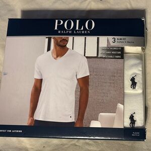 Polo by Ralph Lauren White V-Neck Short Sleeve Tee - Slim Fit